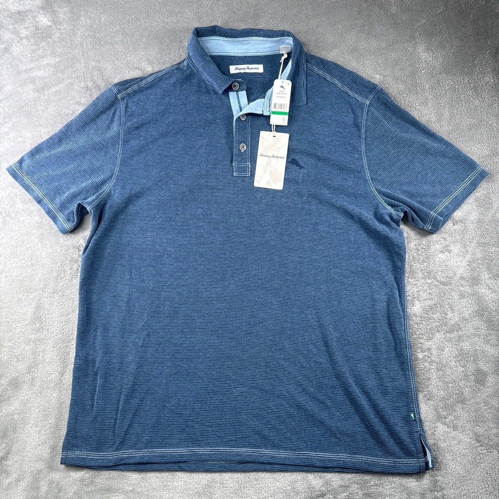 Tommy Bahama Paradiso Cove Polo Men Large Blue Caspian Sea ST225393 Short Sleeve